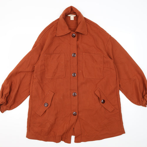 H&M Women's Brown Button-Up Long Sleeve Shirt Size 8