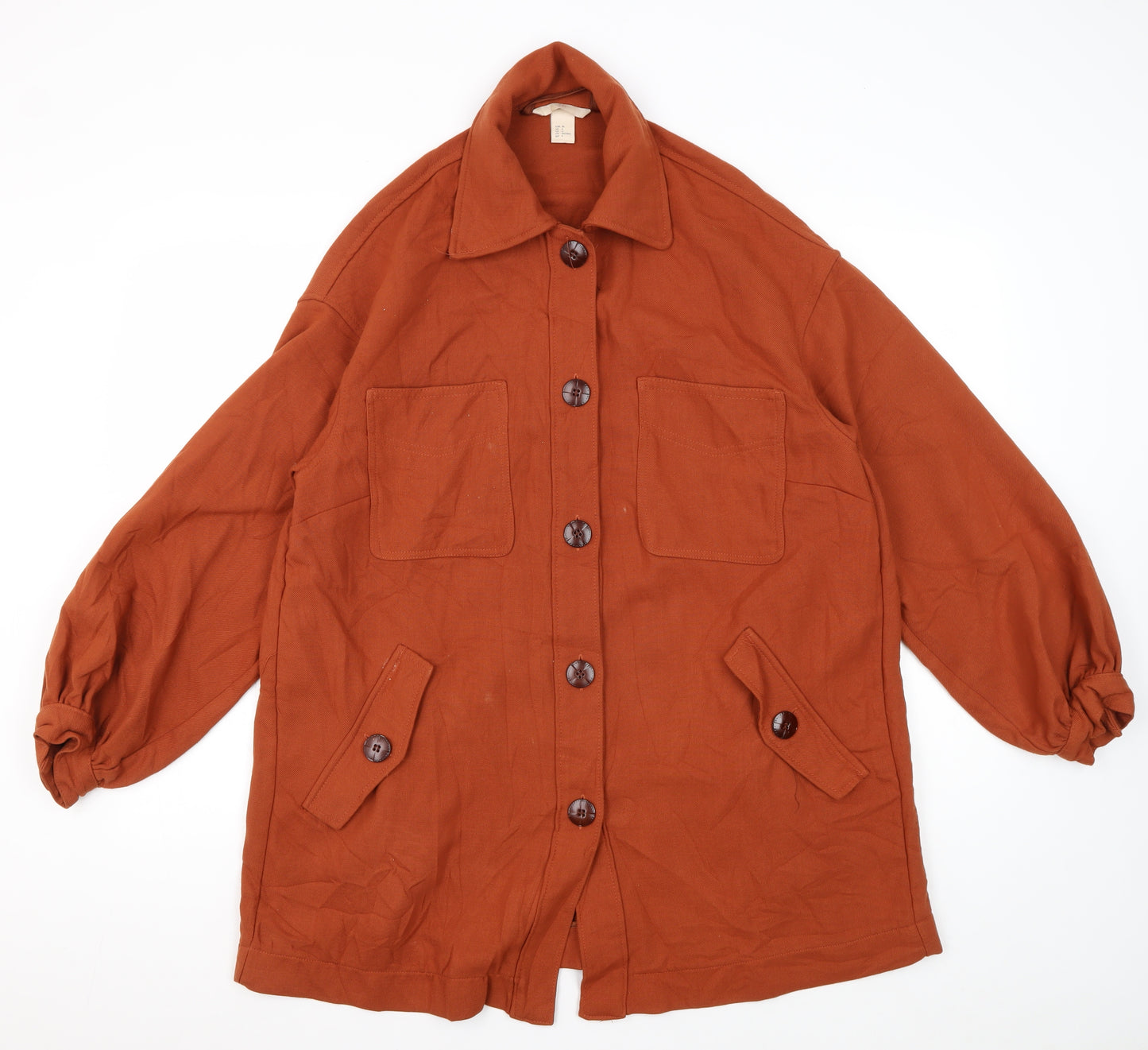 H&M Women's Brown Button-Up Long Sleeve Shirt Size 8