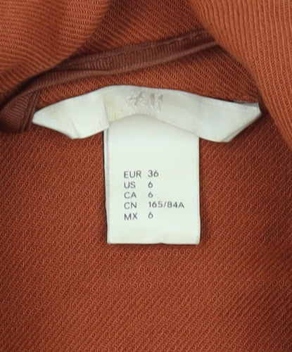 H&M Women's Brown Button-Up Long Sleeve Shirt Size 8