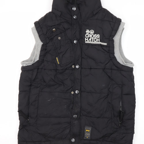 Cross Hatch Men's Black Small Puffer Gilet with Logo Accents