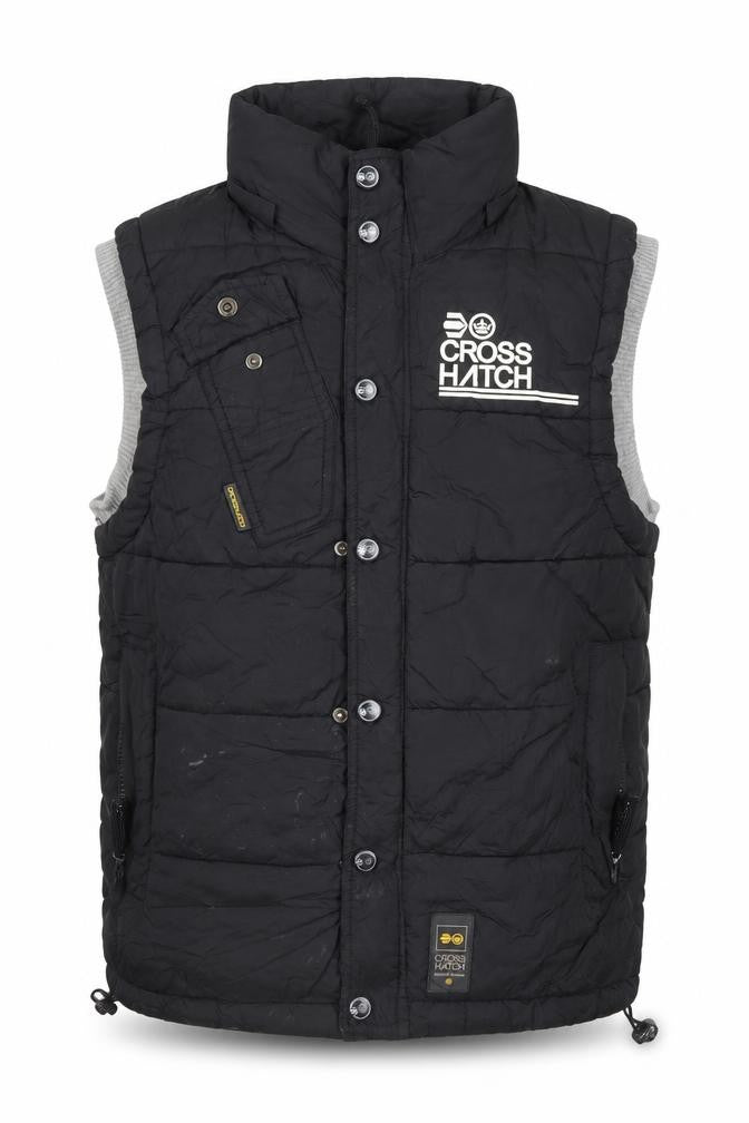 Cross Hatch Men's Black Small Puffer Gilet with Logo Accents