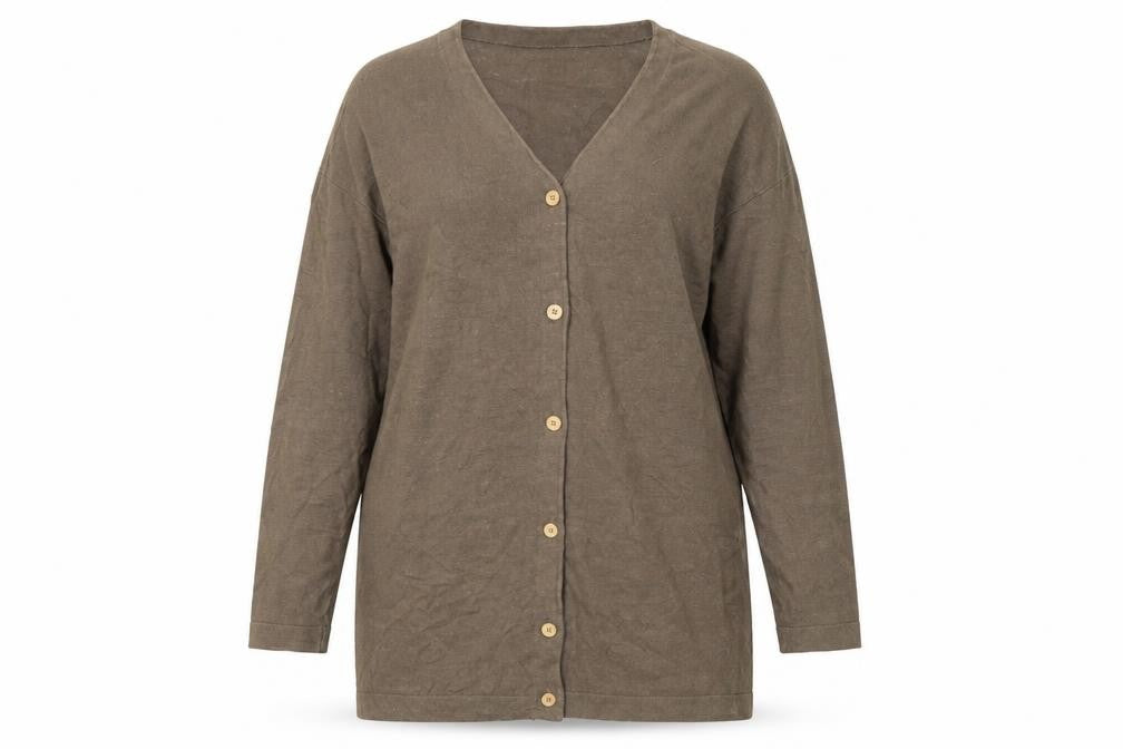 Front view of Jeffrey Rogers Women's Brown Cardigan, size 10