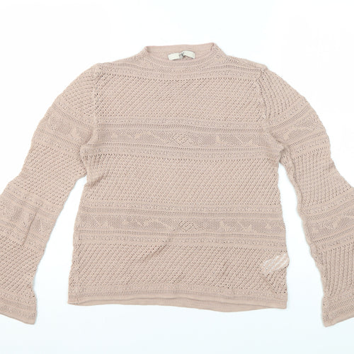Next Women's Beige Mock Neck Open-Knit Jumper Size 14