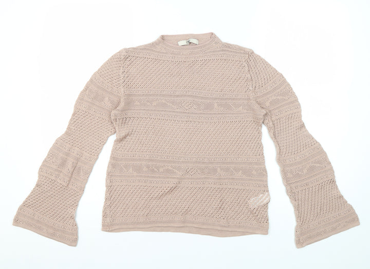 Next Women's Beige Mock Neck Open-Knit Jumper Size 14