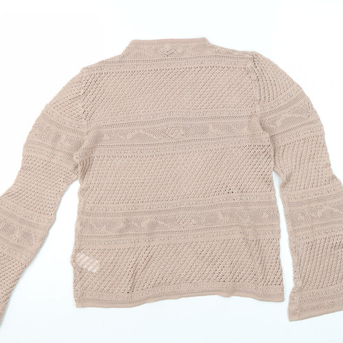 Next Women's Beige Mock Neck Open-Knit Jumper Size 14