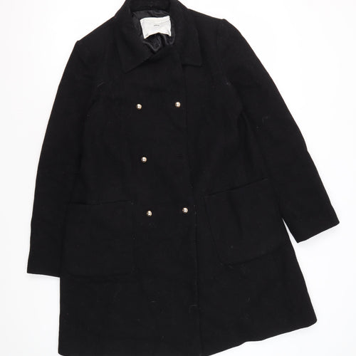 MNG Women's Black Wool Blend Pea Coat Size 8, Buttoned