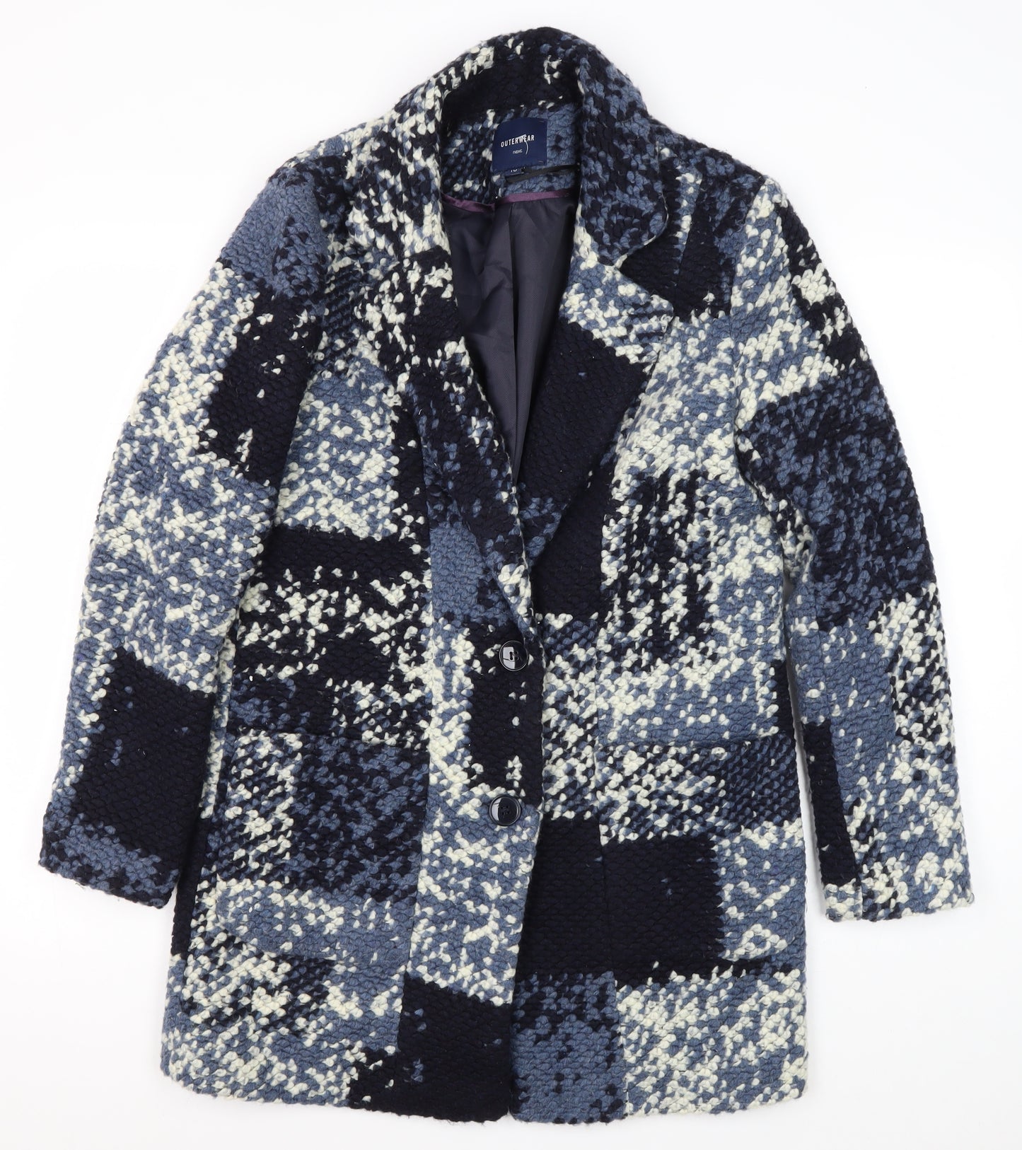 Next Women's Blue Check Mid-Length Overcoat Size 10