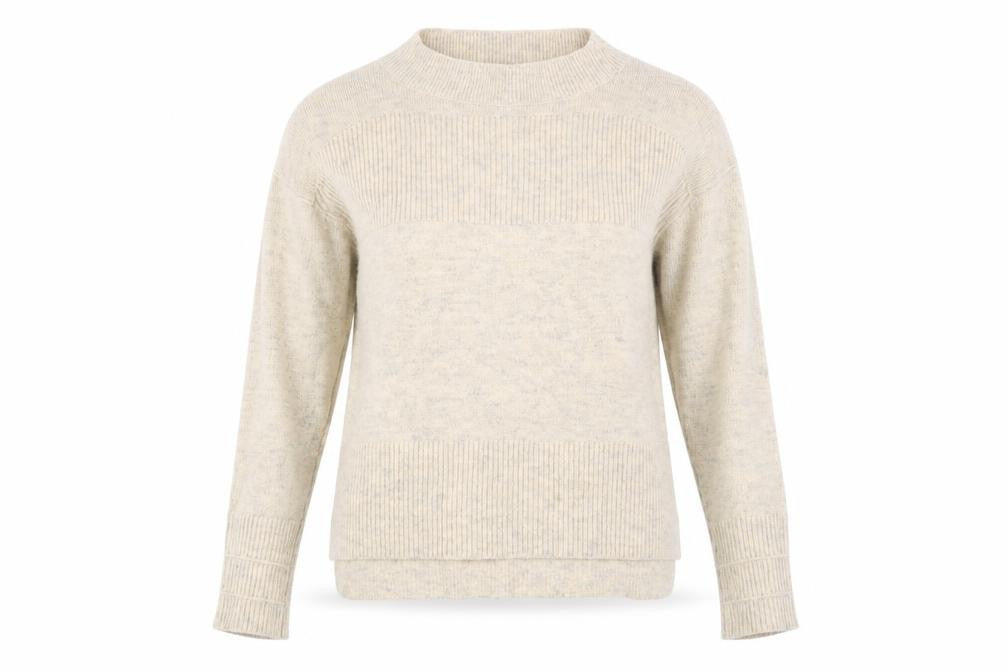 Front view of Oasis Women's Beige Small Knit jumper