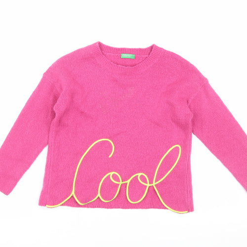 Benetton Girls Pink Acrylic Pullover Jumper XS