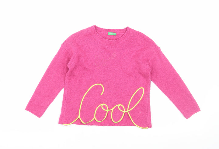 Benetton Girls Pink Acrylic Pullover Jumper XS