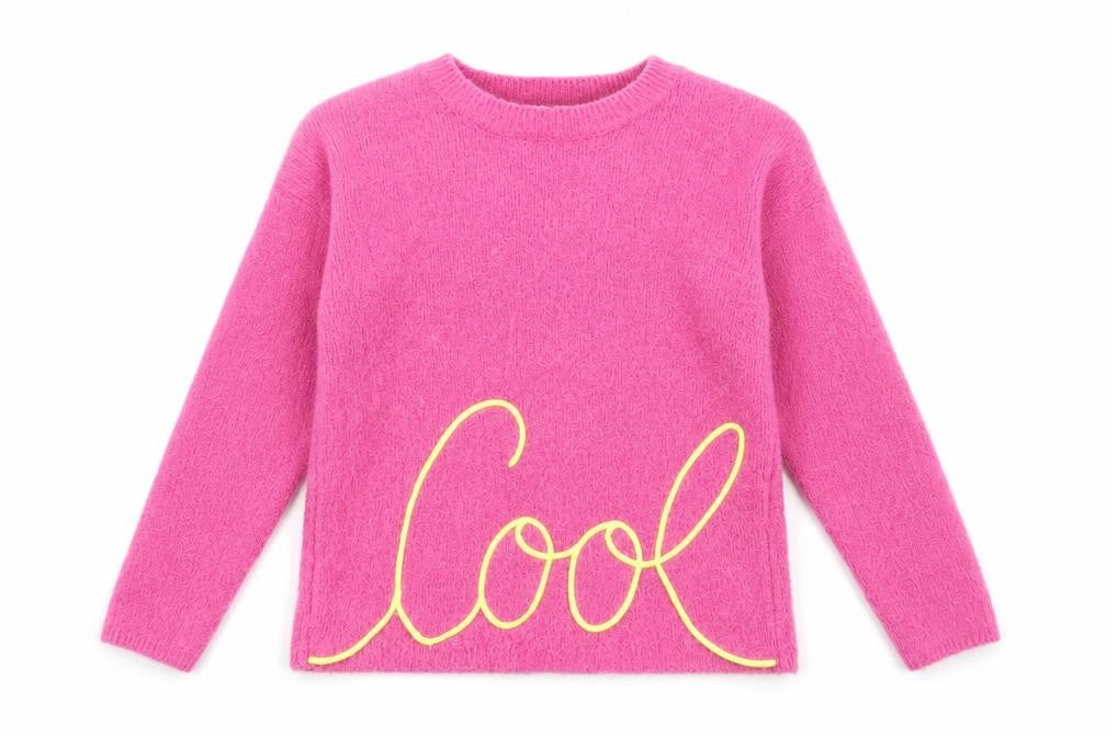 Front view of Benetton girls’ pink acrylic jumper xs