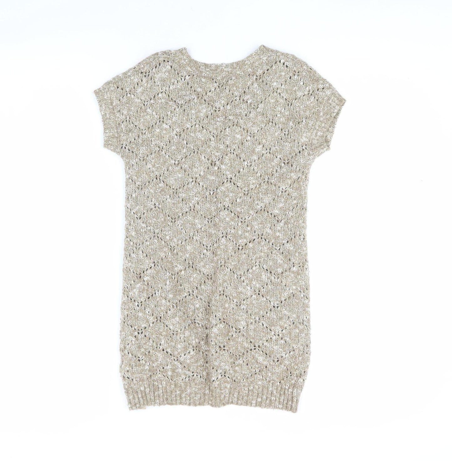 Massimo Dutti Girls Beige Argyle Knit Dress V-Neck 5-6 Years