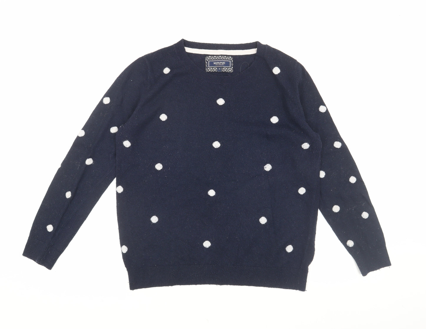 Maine Navy Polka Dot Wool Blend Women's Jumper Size 14