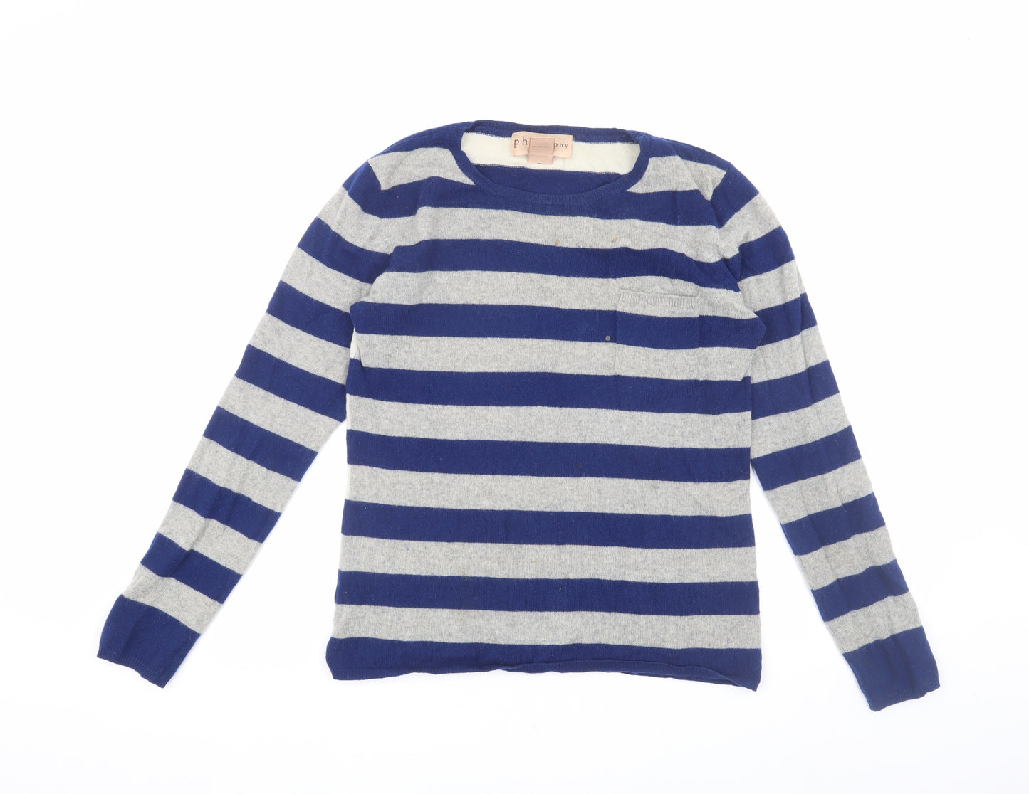 Philosophy Women's Blue Striped Cashmere Jumper M