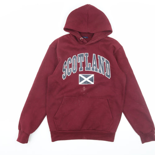 Scotland Men's Red Pullover Hoodie, S - Logo Accent
