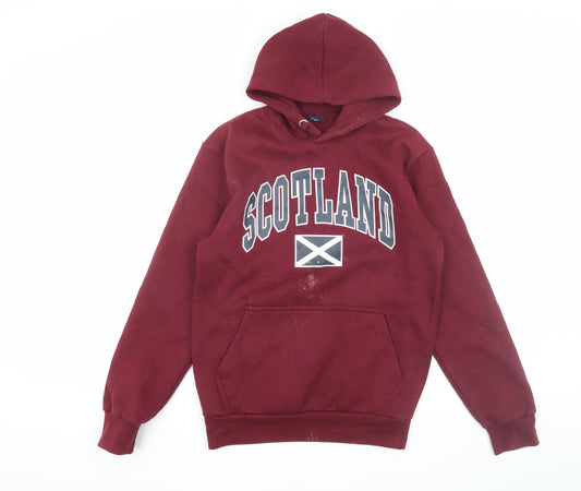 Scotland Men's Red Pullover Hoodie, S - Logo Accent