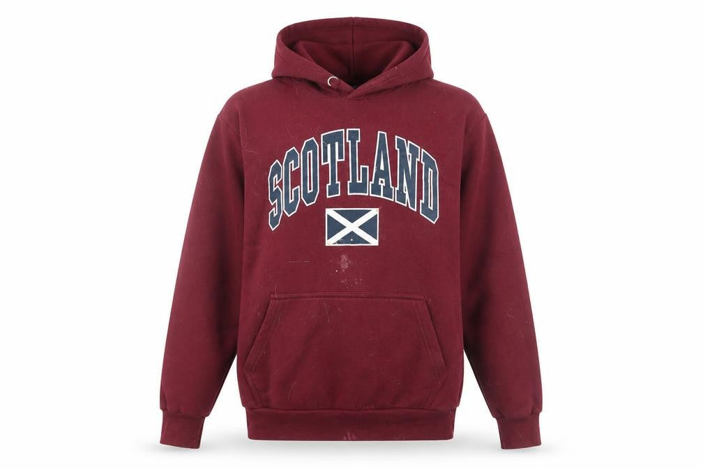 Front view of Scotland Men's Red Pullover Hoodie, S - Logo Accent