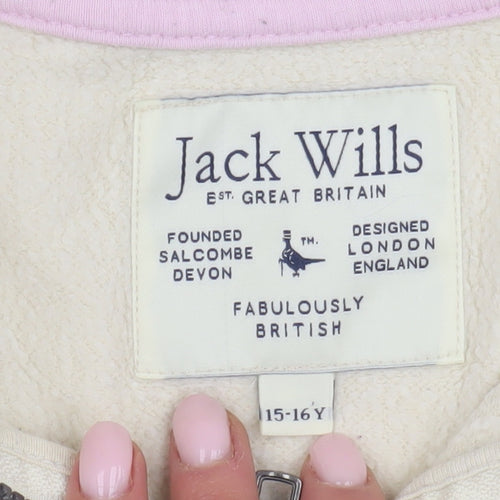 Jack Wills Teen Beige Logo Pullover Hoodie Size 16