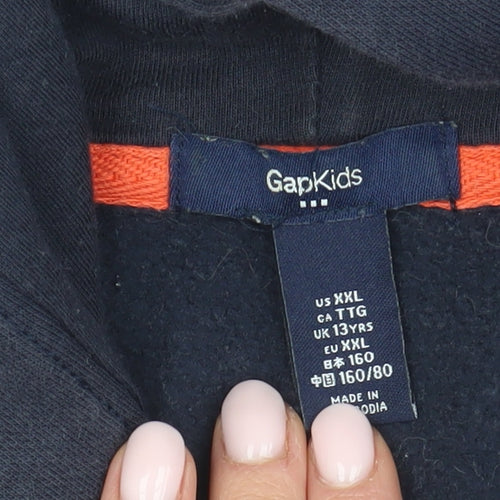 GAP Boys Black Full Zip Logo Hoodie, 13 Years, Casual Essential