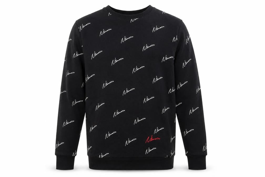 Front view of Nimes Men's Black Pullover Sweatshirt, size S, Graphic Print