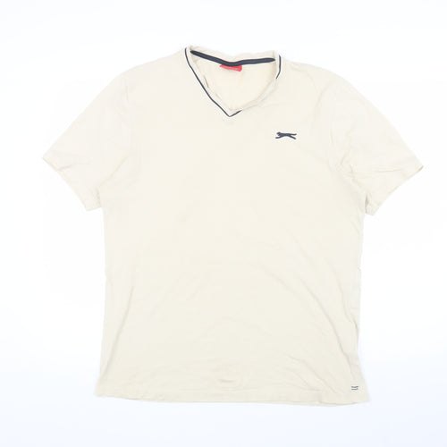 Slazenger Men's Beige V-Neck T-Shirt Medium