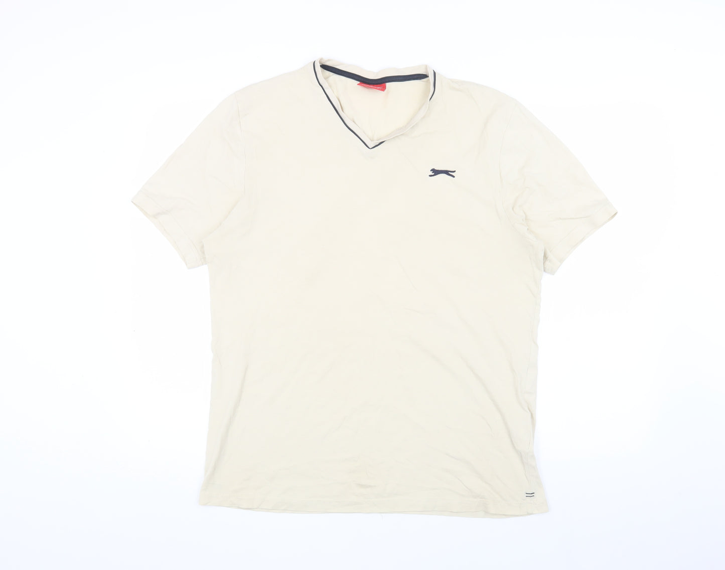 Slazenger Men's Beige V-Neck T-Shirt Medium