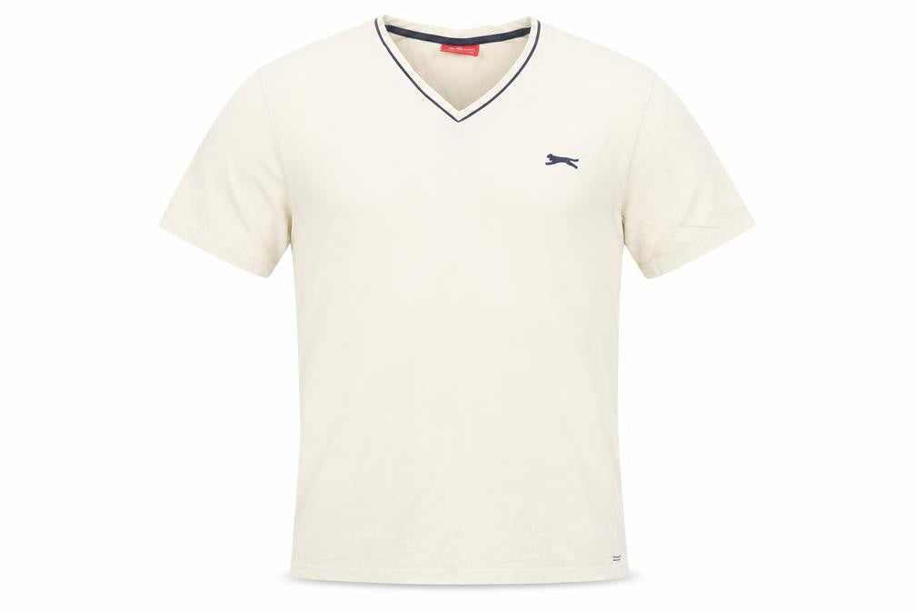 Front view of Slazenger Men's Beige V-Neck T-Shirt Medium