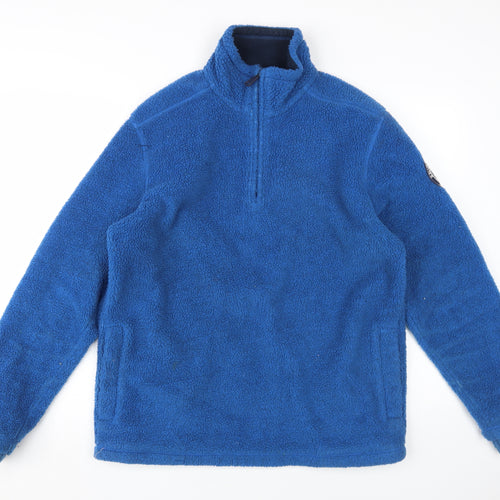 Marks and Spencer Men's Blue 1/2 Zip Sweatshirt - Medium