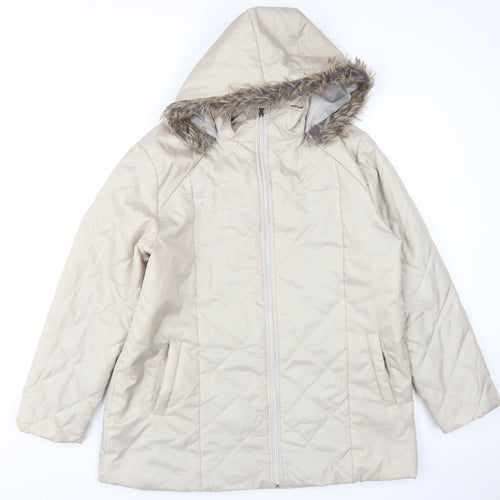 Anne De Lancay Women's Beige Puffer Coat M Hooded
