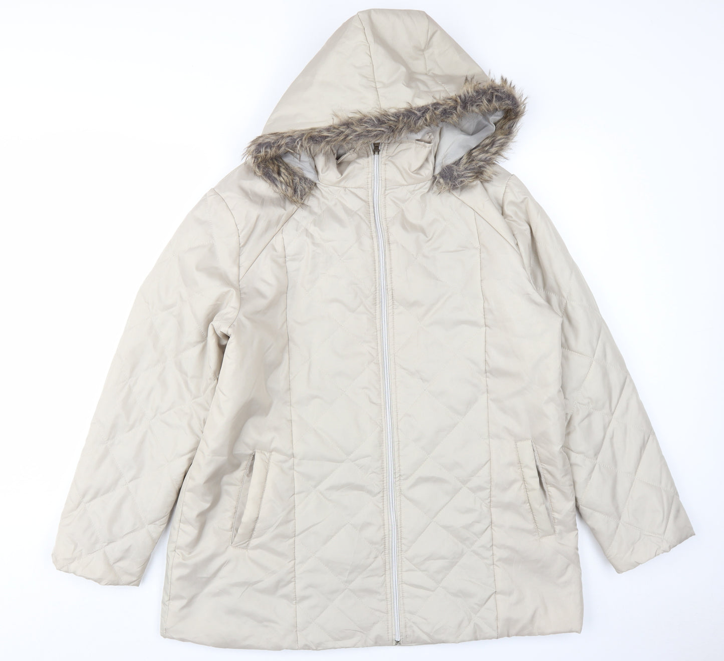 Anne De Lancay Women's Beige Puffer Coat M Hooded