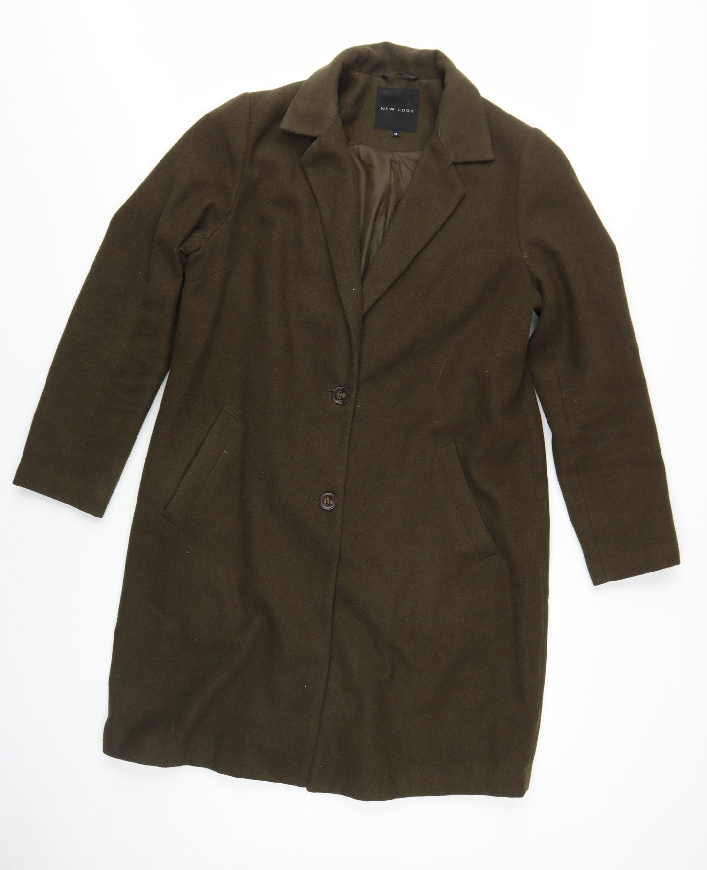 New Look Women's Green Long Overcoat Size 14