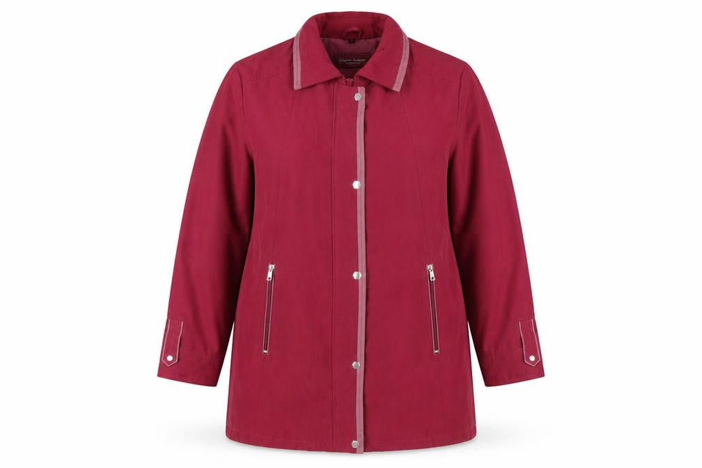 Front view of Katherine Hammond Women's Red Mid-Length Jacket, size 14