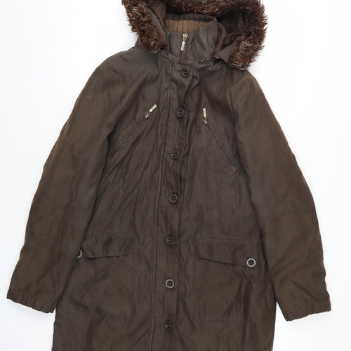 Marks and Spencer Women's Brown Parka Coat M Fur Trim