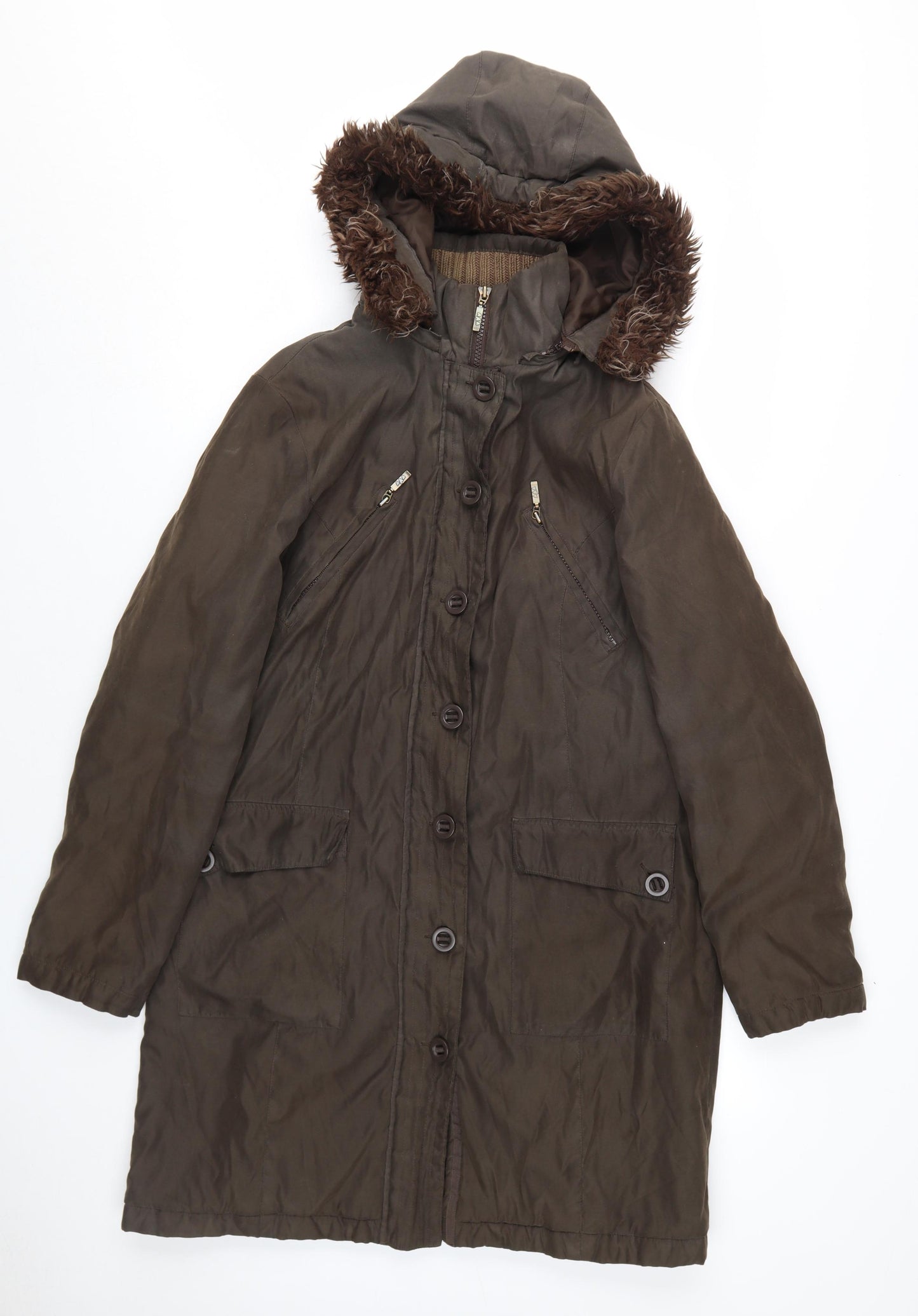 Marks and Spencer Women's Brown Parka Coat M Fur Trim