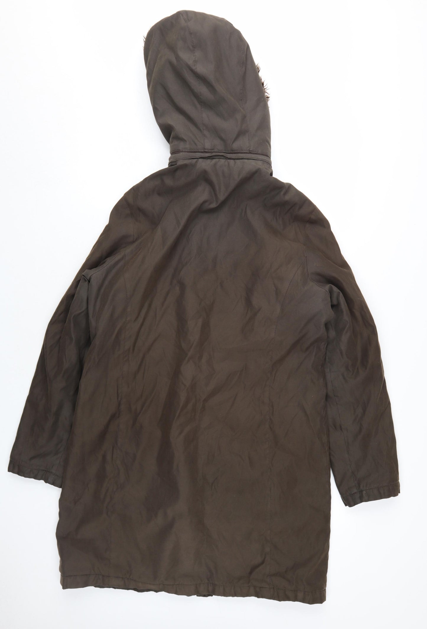 Marks and Spencer Women's Brown Parka Coat M Fur Trim