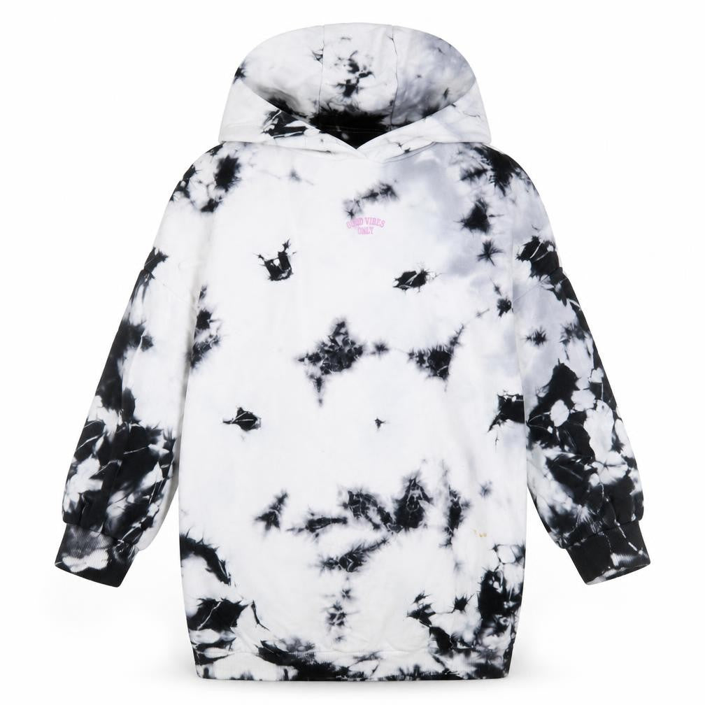 Front view of Next girls’ multicoloured tie dye hoodie, 10 years, pullover style