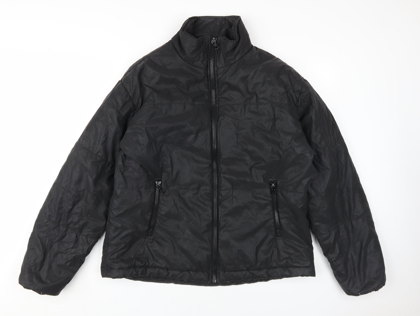 Nova Men Black Puffer Jacket L Full Zip Casual