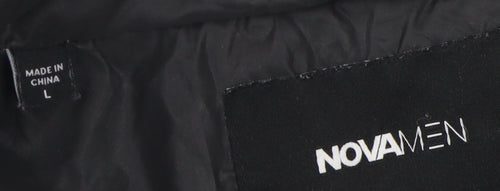 Nova Men Black Puffer Jacket L Full Zip Casual