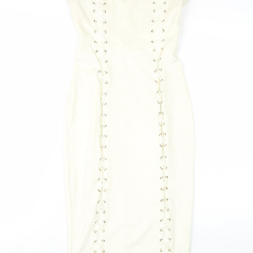 Oh Polly Ivory Strapless Bodycon Midi Dress Size 12