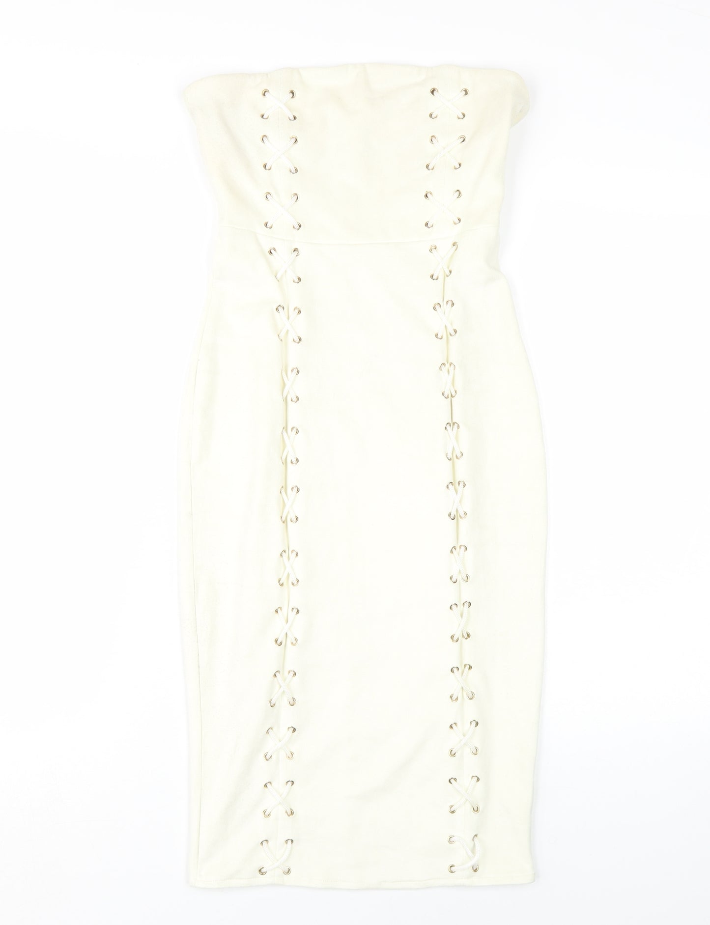 Oh Polly Ivory Strapless Bodycon Midi Dress Size 12
