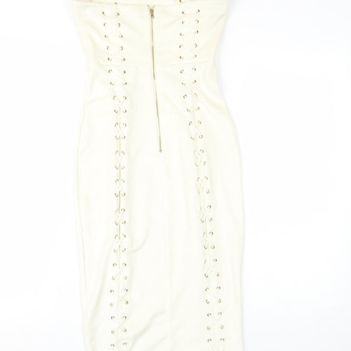 Oh Polly Ivory Strapless Bodycon Midi Dress Size 12