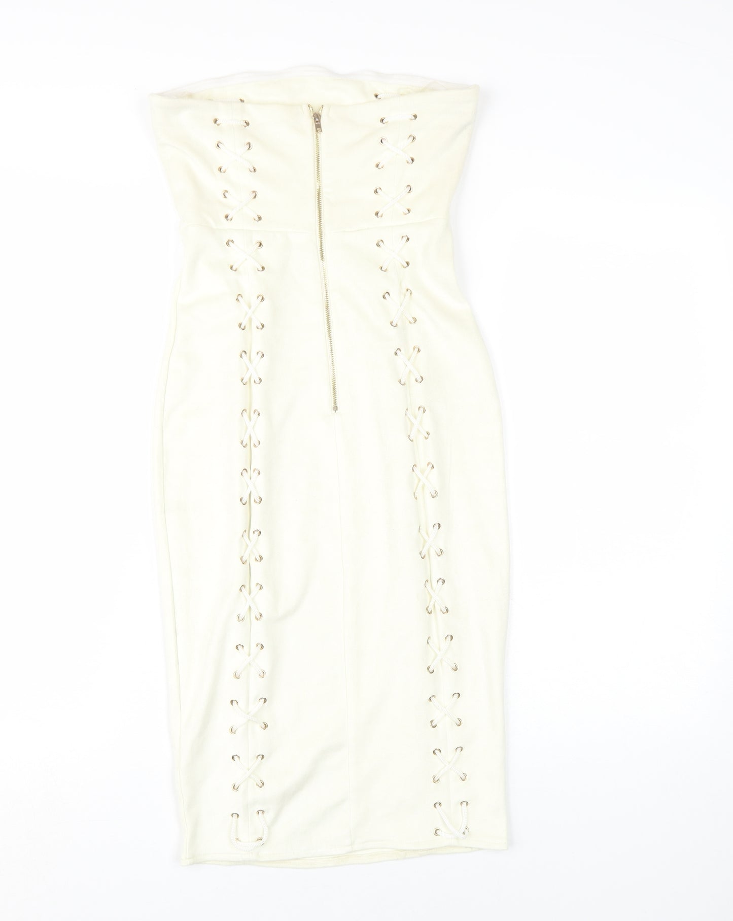 Oh Polly Ivory Strapless Bodycon Midi Dress Size 12