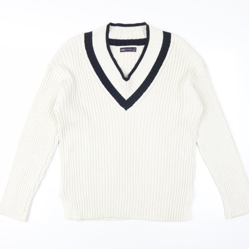 Marks and Spencer Women's Ivory V-Neck Jumper, Size M