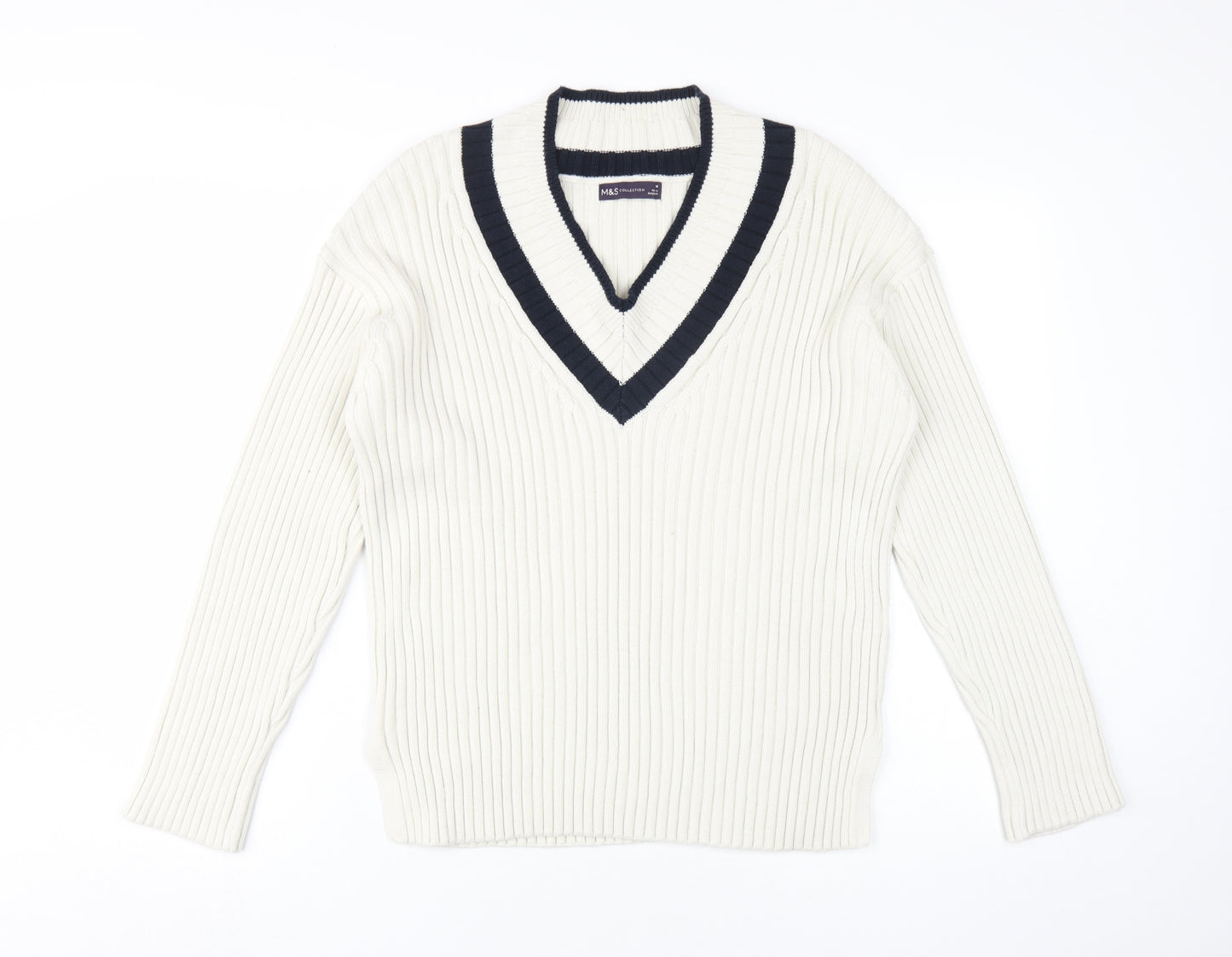 Marks and Spencer Women's Ivory V-Neck Jumper, Size M