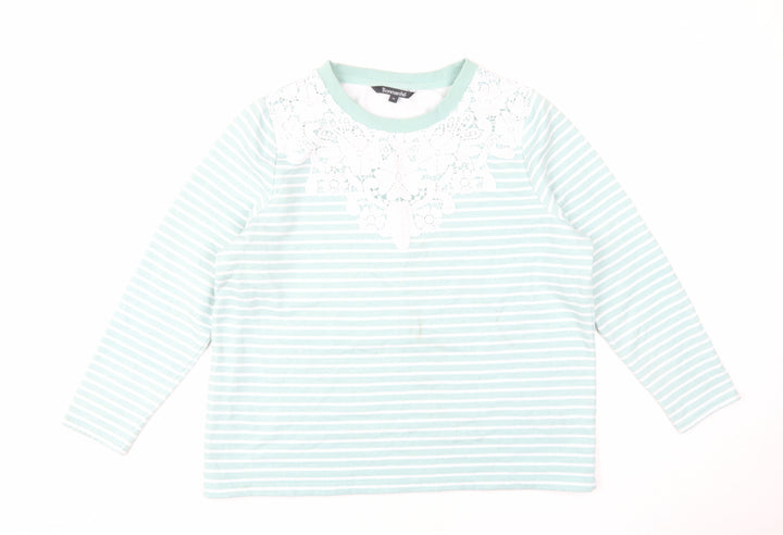 Bonmarché Women's Blue Striped Lace Pullover - Size 16