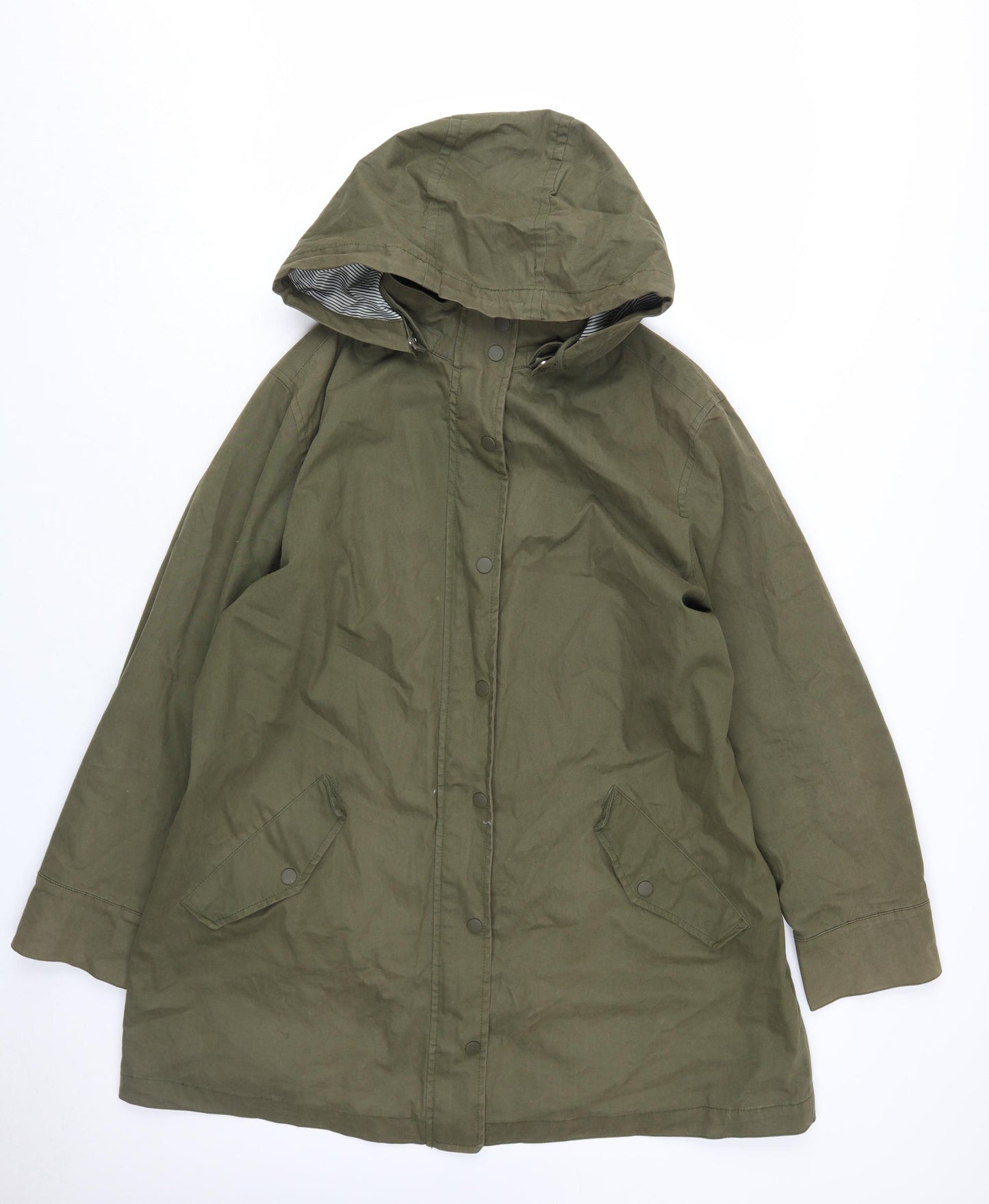 John Lewis Women Green Parka Jacket Size 16 Cotton Hooded