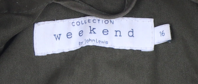 John Lewis Women Green Parka Jacket Size 16 Cotton Hooded