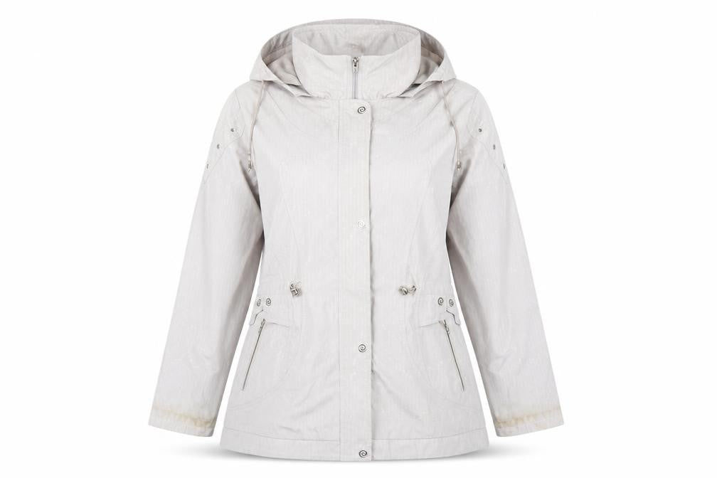 Front view of JBC Women's Beige Hooded Anorak Jacket, size 12