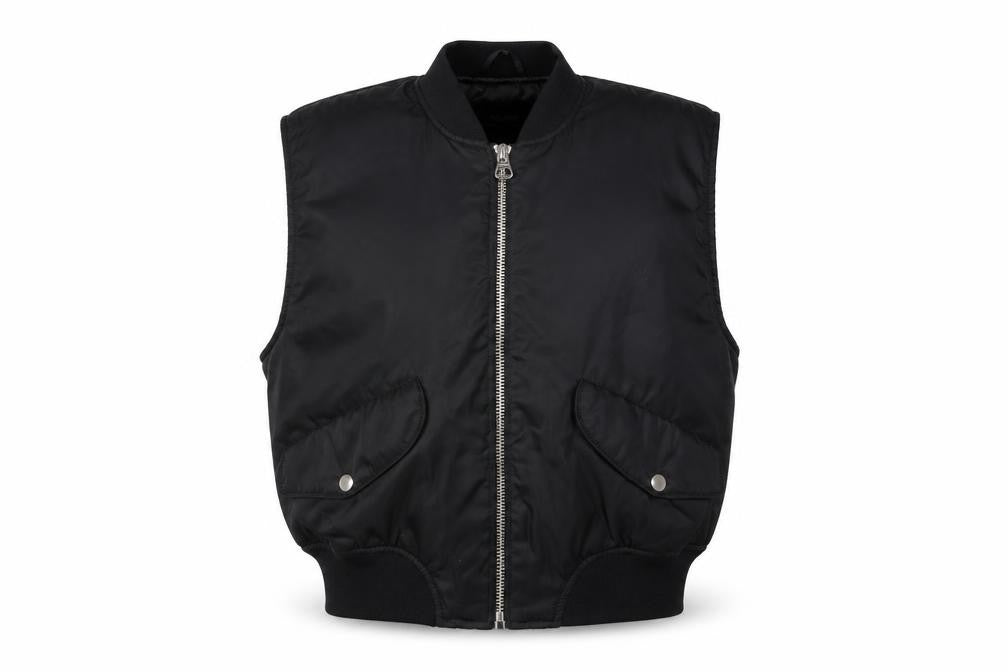 Front view of Pull&Bear unisex black l waistcoat with zipped pockets
