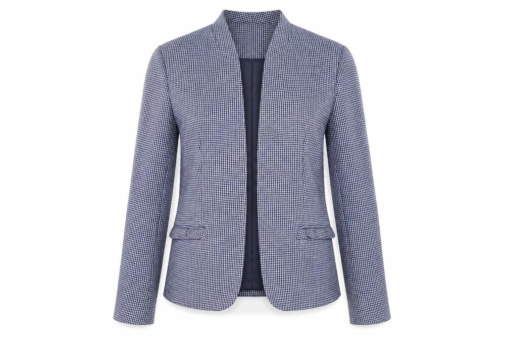 Front view of RESERVED Women's Blue Houndstooth Blazer UK 8